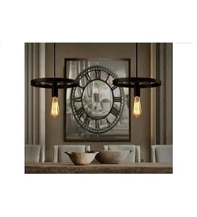 MYLİGHTS İKİLİ MASA  ÜSTÜ METAL SARKIT RUSTİK VİNTAHE AVİZE TABAN  60X5 CM (Siyah)