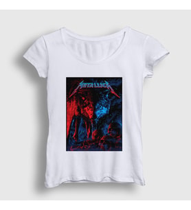 Presmono Kadın Beyaz Wolf Metallica T-Shirt 68027tt