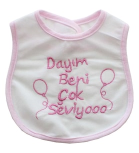 Dayım Beni Çok Seviyor Yazılı Pembe Su Geçirmez Önlük