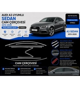 Drs Tuning Audi A3 Uyumlu Sedan Cam Çerçevesi 2013-2020 Paslanmaz Çelik Parça