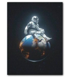 Cakatablo MDF (Ahşap) Tablo Dünyadaki Astronot Gezegen Uzay