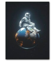Cakatablo MDF (Ahşap) Tablo Dünyadaki Astronot Gezegen Uzay