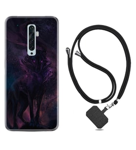Oppo Reno 2Z 4 Lite 4 Pro 5 6 7 A31 Kılıf Boyun Askılı Silikon Black Purple Wolf 1791