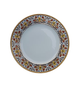 Armada Çini PRT 61 25 Cm Sarı  Altın Yaldızlı Lale karanfil Desenli  Porselen Kaligrafi Çini Tabak