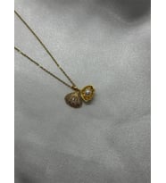 Zirkon Taşlı İncili Açılabilir İstiridye Çelik Kolye Gold altın Standart