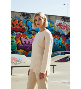Kadın Bisiklet Yaka Düşük Kol Relaxed Triko Detaylı Sweatshirt Fonksiyonel Dayanıklı Rahat