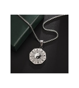 Yin Yang kolye yuvarlak kolye paslanmaz çelik a plus unisex (Gümüş)