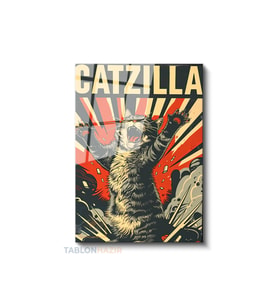 Dikey Cam Tablo Salon Duvar Tablosu Dikey Cam Catzilla Yeni Ev Hediyesi Ofis Tablosu
