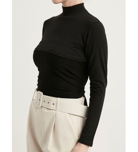 Uzun Kollu Balıkçı Yaka  Pamuk Yarım Body - Siyah ( Small - Medium - Large )