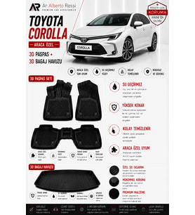 TOYOTA COROLLA 2018-2026 Araca Özel 3D Paspas + 3D Bagaj Havuzu