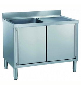Electrolux Professional Dolaplı Tek Evyeli Tezgah, Evyesi (600x500 Mm), Damlalık Sağda, 2 Kayar Kapılı - 1200 Mm MLA1216DXN