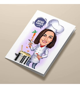 Kişiye Özel Şef Aşçı Kadın Karikatürlü Tebrik Kartı