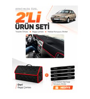 FIAT SİENA (1999-2005) Uyumlu Torpido Örtüsü + Deri Bagaj Çantası + Sticker Seti - Siyah Kırmızı