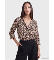 LCW EVERYDAY Kahverengi V Yaka Leopar Desenli Bluz