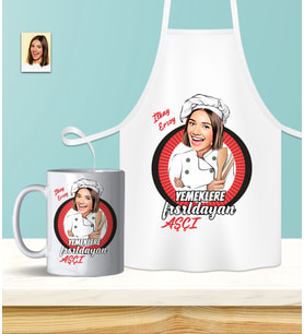 Kişiye Özel En İyi Chef- Aşçı Karikatürlü Mutfak Önlüğü & Kupa Seti