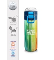 Coral High Erkek Çocuk İçin 500 ml'lik Paslanmaz Çelik Termos/Suluk - Lacivert Renkli Çizgili Desenli