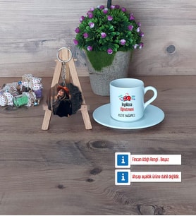 İngilizce Öğretmeni Türk Kahvesi Fincanı Ahşap Altlıklı ve Fotoğraflı Ahşap Anahtarlık Hediye Öğretmenler Günü Hediyesi (Model 2)