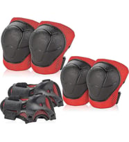Dizlik Dirseklik El Koruyucu Set 6 PArça Bisiklet Scooter Paten Koruma 4-12 Yaş, Kırmızı-Siyah