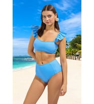 Yeni Düz Bralette Yüksek Bel Slip Siyah Bralet Fırfırlı Dokulu Yüksek Bel Hipster Bikini Takımı