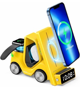 Lexroo T20 15W 5'i 1 Arada Magsafe Kablosuz Şarj İstasyonu, Dijital Saatli Forklift Tasarım