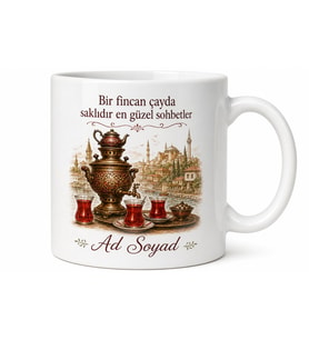 Memlekette Çay Saati Baskılı Kişiye Özel Kupa Bardak Hediye