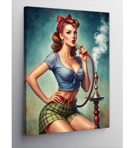Kanvas Tablo Nargile Ve Pin Up Kızı