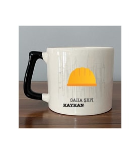 Kişiye Özel Saha Şefi Baskılı Siyah Kulplu Prime Kupa Bardak Fincan Mug