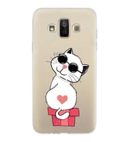 Samsung Galaxy J7 Duo Kapak Cool Cat Tasarımlı Şeffaf Silikon Kılıf