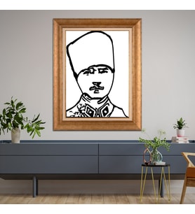 Altın Paspartulu Atatürk  Çerçeveli Tablo C502 (Gold)