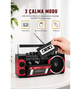 PuXing PX-250BT USB/SD Girişli Nostaljik Radyo Kasetçalar - Ses Kayıt Özellikli Bluetooth Hoparlör