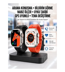 Mey İthalat® Yeni Model Akıllı Saat Ultra Smart Watch Gümüş Kasa 45mm Titreşim