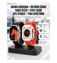 Mey İthalat® Yeni Model Akıllı Saat Ultra Smart Watch Gümüş Kasa 45mm Titreşim