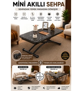 Akıllı Sehpa Mini Juppo Mdf Siyah Mermer D Oval Köşe