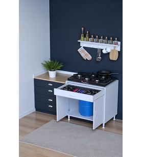 Eliusta Mono Duvara Monte 80 cm Baharat Raflı Ocak Altı Dolap 808848 cm Tüp Bölmeli Mutfak Ünitesi (Beyaz)