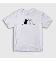 Presmono Unisex Çocuk Beyaz Black And White Cats Kedi T-Shirt 287207tt (Beyaz)