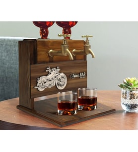 BK Gift Kişiye Özel Kabartma Motorsiklet Tasarımlı Çift Musluklu Doğal Ahşap İçki Standı-1, İçki Standı, Doğum Günü Hediyesi, Ev Hediyesi, Erkek Hediye