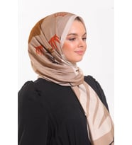 Geometrik Desen Modal Seri Şal Eşarp Askısı İle Birlikte 75x200 Vizon Bej-75x200