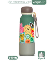 Desenli 550 ML Pipetli Sızdırmaz Paslanmaz Çelik Termos Matara El Askılı bpa içermez 550ml 1105FF