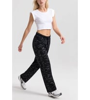 Kadın Viskon Pamuklu Pijama Altı Soft Örme Mevsimlik Ev Pantolonu Siyah-gold Desenli