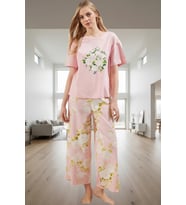 Rahat %100 Pamuklu Pijama Çiçek Desenli Kısa Kollu Ev Giyim Seti Günlük Kullanım İçin (Pembe)