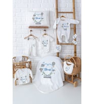 Pia Baby Premium %100 Pamuk 11 Parça İsimli Erkek Bebek Hastane Çıkışı Yeni Doğan Hediyelik Set 5019-00 (Ekru)