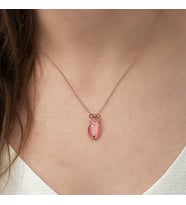 ​Gümüş Pembe Kedi Gözü Taşlı Kalp Kolye