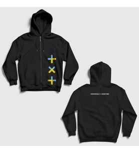 Presmono Unisex Siyah Logo Tomorrow X Together Txt Sırt Baskılı Fermuarlı Kapüşonlu Sweatshirt 532943tt