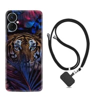 Tecno Spark 9T Kılıf Resimli Boyun Askılı İpli Desenli Silikon Flowers Tiger 1319