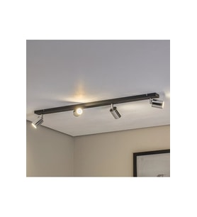 GU10 Dörtlü 4’lü Siyah Gövde Krom Başlıklı Hareketli Tasarruflu LED Tavan Spot Avize