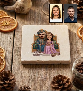 Kişiye Özel Karikatürlü Osmanlı Padişahı ve Sultanı Sevgiliye Hediye Bardak Altlığı Sevgililer Günü Hediyesi