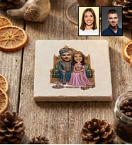 Kişiye Özel Karikatürlü Osmanlı Padişahı ve Sultanı Sevgiliye Hediye Bardak Altlığı Sevgililer Günü Hediyesi