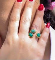Doğal Taş Yeşil Akik Üçlü Doğal Taşlı Antik Model Kadın Ayarlanabillir Yüzük euy76ya