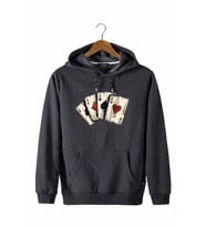 Erkek Antrasit Önü İskambil Baskılı Kapüşonlu Sweatshirt 22K-5200322-5