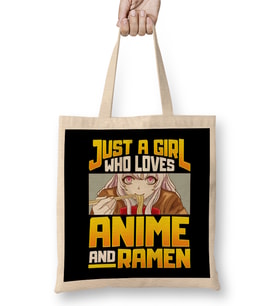 Just A Girl Who Loves Anime And Ramen Funny Foodie Bez Çanta Uzun Saplı